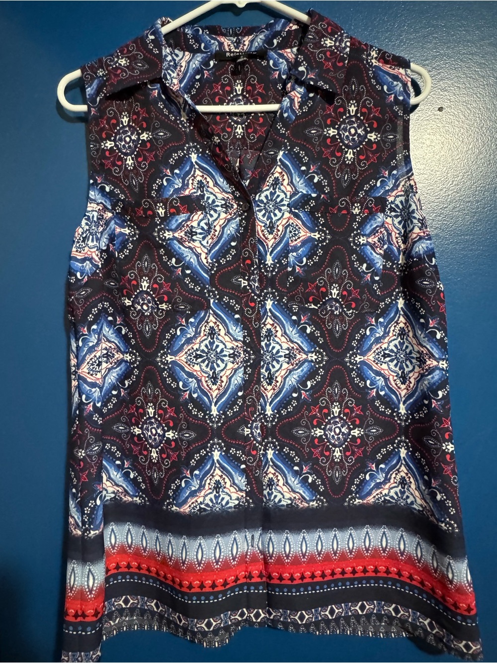 Relativity Sleeveless Printed V-Neck Camisole - Navy, Red, White